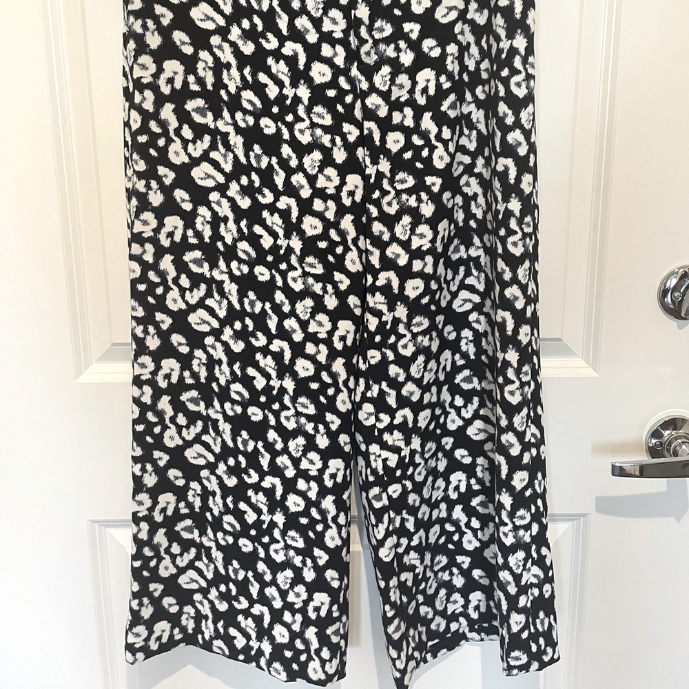 Patterned Navy Wide Leg Trousers